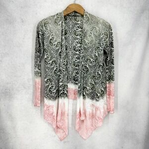 Bohemian Scroll Ombre Lightweight Long Sleeve Knit Coverup Cardigan Size Small